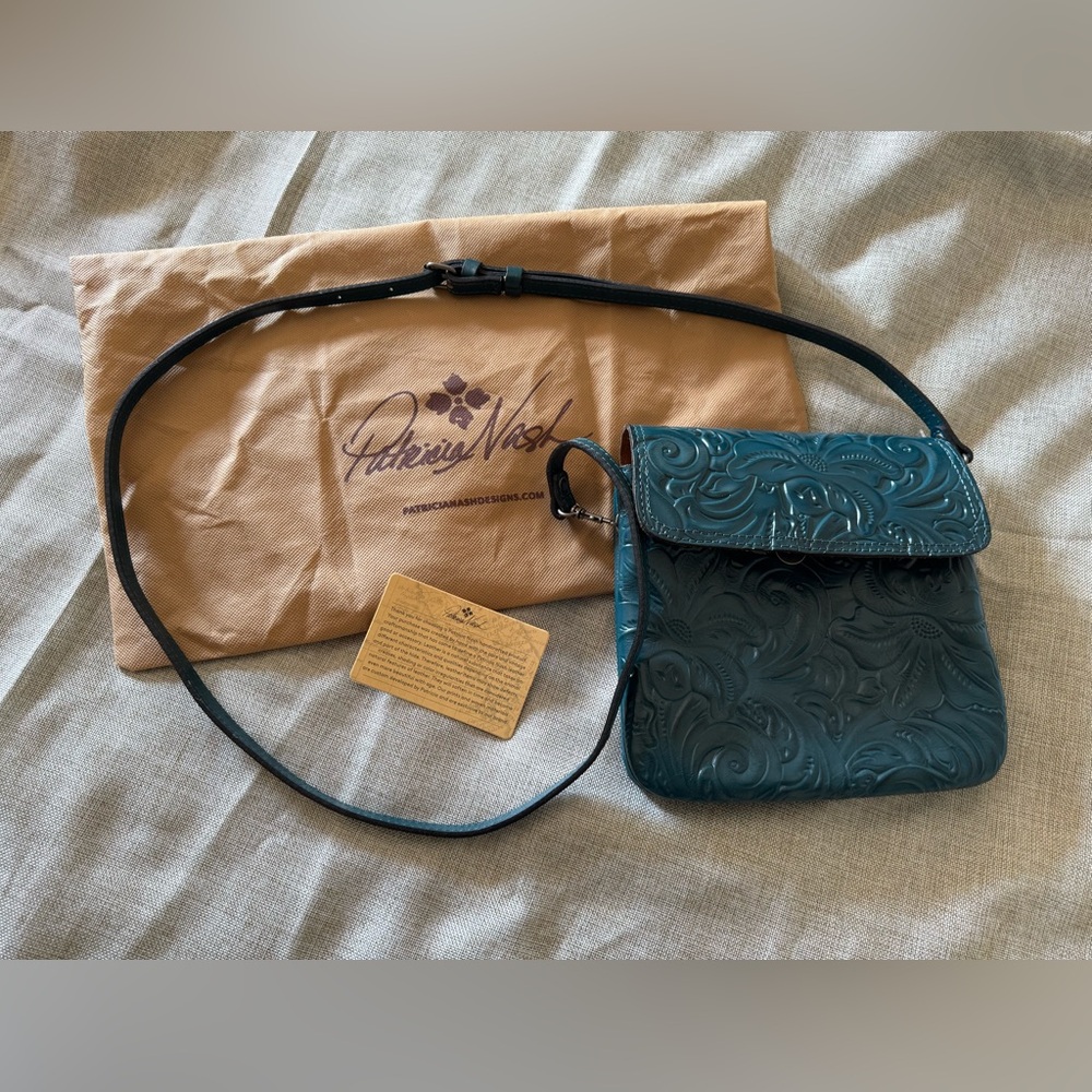 Patricia Nash Teal Tooled Leather Crossbody Bag